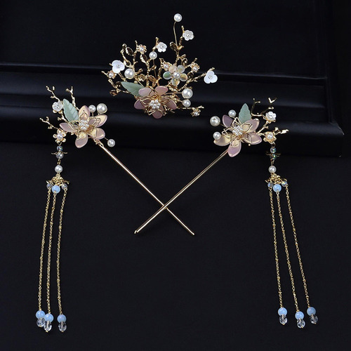 . Paquete De 3 Horquillas Chinas For Con Borlas Y Flores
