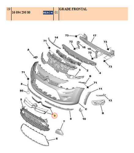 Grade Emblema Para-choque Dianteiro Citroën C3 13-19 Orig