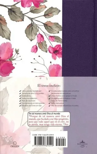 Biblia Reina Valera 1960 Letra Grande Azul Con Flores