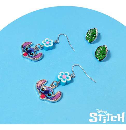 Pendientes Luv Her Stitch Hipoalergénicos Con 1 Hoja Y 1 Pun