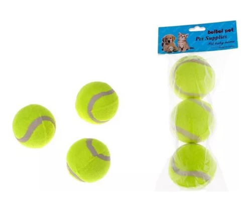 Set Kit Juego 3 Pelotas Tenis Para Mascotas Perros 