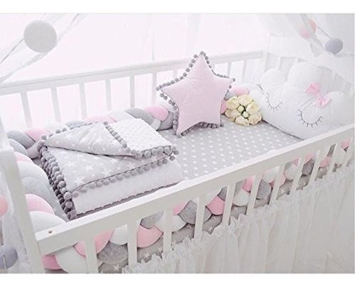 Rosa blanco gris 2m Hbsite Trenzado Cuna Bebe Parachoques 78.7 pulgadas 2m Coj/ín Trenzado Parachoques Torre de Cama Coj/ín Protectores Para Cunas Serpiente para Decoraci/ón del Hogar
