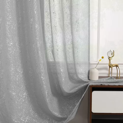 Cortinas blancas plateadas para dormitorio, elegantes cortinas blancas  transparentes de lámina metálica brillante de 96 pulgadas de largo, paneles  de