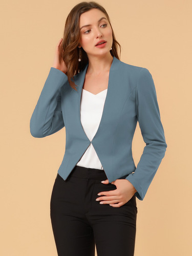 Chamarra Blazer Mujer Corta Casual Sin Cuello Traje Trabajo