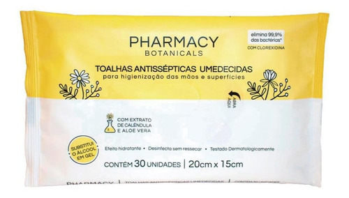 Pharmacy Botanicals Toalhas Antissepticas Umedecidas 30 Unid