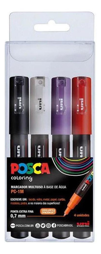 Caneta Posca Pc - 1m 0.7 Mm Kit Com 4 Cores Uniball