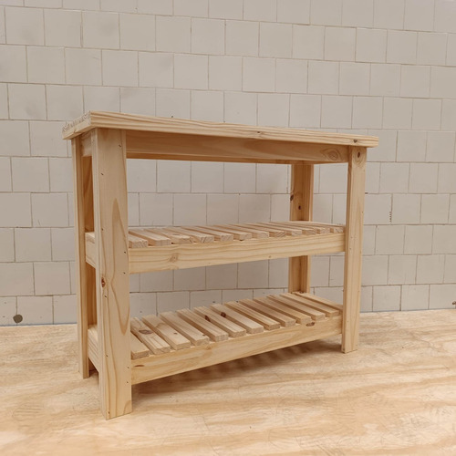 Mesa Auxiliar / Quesera 100x80x40 Pino Natural + 2 Canastos Negros
