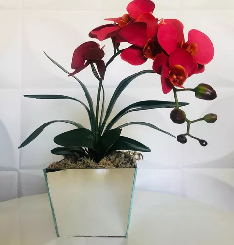 Arranjo De Orquídeas Em Silicone Com Vaso Espelhado | Parcelamento sem juros