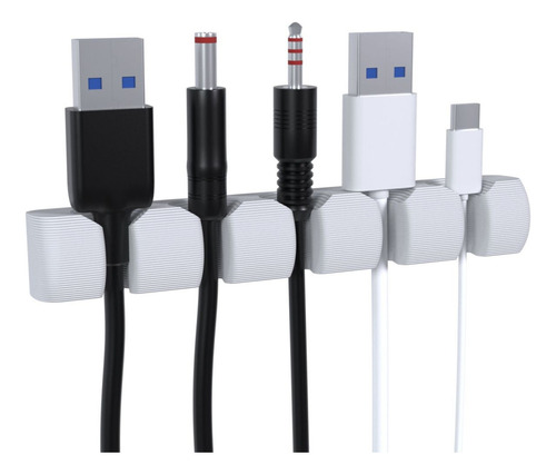 2 Organizador Para 5 Fios Cabos Usb Adesivo Fita Dupla Face Cor Branco