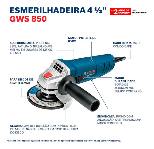 Miniesmeriladora Bosch Gws 850 5 PuLG 850w 220v Profesional