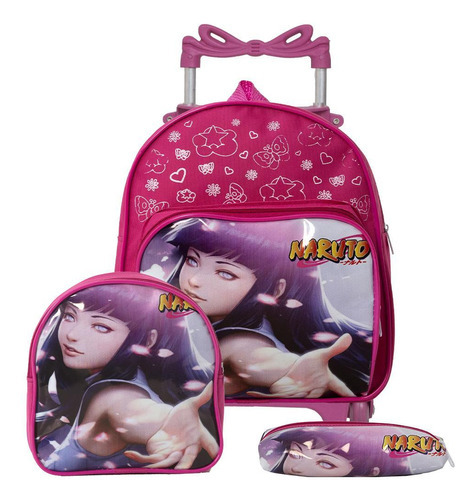 Mochila Escolar Infantil Pequena Hinata Rodinha E Lancheira