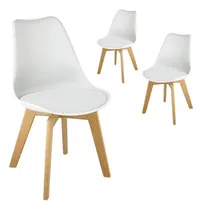 Comprar Silla Diseño Tulip Eames Comedor Living Diseño X3 Unidades Estructura De La Silla Marrón Claro Asiento Negro Diseño De La Tela Eco Cuero