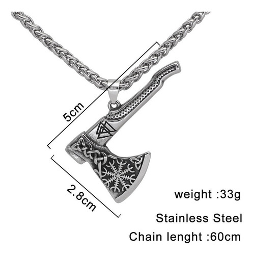 F Collar Hacha Valknut Vikingo Cadena Y Dije Acero