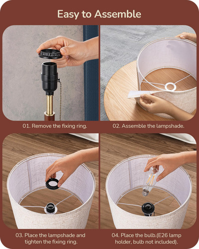 Lámpara De Mesa Edishine Mid Century Pull Chain Switch Wood