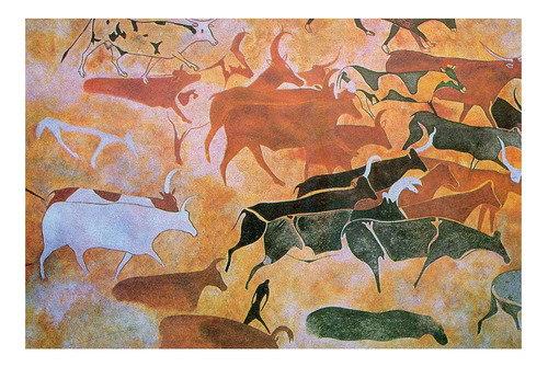 Vinilo 40x60cm Pinturas Rupestres Manada De Animales