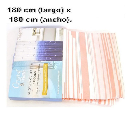Cortina Baño Ganchoscrystalbath 180x180cm Rosado Y Blanco