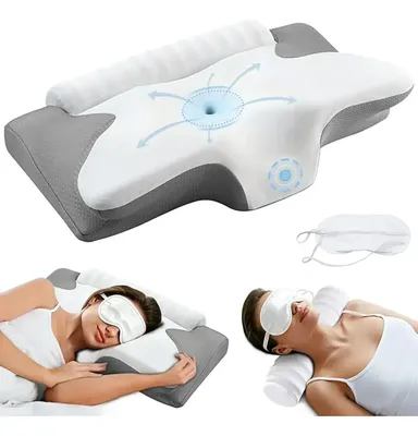 BETWO Travesseiro Ortopédico Cervical Borboleta 2 em 1, Espuma de Memória Viscoelástica, Ergonômico com Rolo de Pescoço, Suporte Cervical para Dormir de Lado, Costas e Alívio da Pressão e Capa Lavável