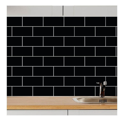 Imagen 1 de 7 de Lamina Vinilo Autoadhesivo Azulejos Subway Negros