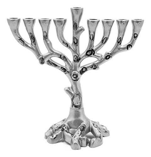 Hanukkah Menorah Tree Of Life, Pewter Finish For Chanukah, F