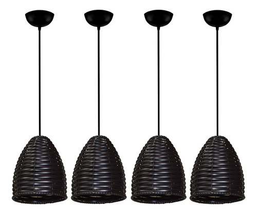 Kit 04 Lustres De Junco Modelo Sino Taça - 3 Metros De Fio Estrutura Areia 110v/220v