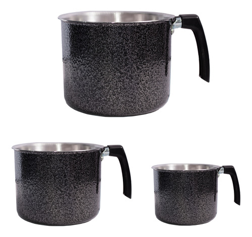Conjunto 3 Peças Caneca Leiteira Fervedor Craqueado Alumínio