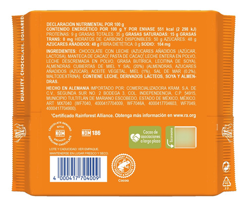 Chocolate Rittersport C/almendra, Miel Y Sal, Pack Con 3 Pz