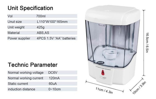 Imagen 4 de 10 de Dispensador Automático Sin Contacto De Jabón O Alcohol Gel
