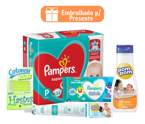 Kit Presente Chá De Bebe Embrulho Fraldas Pampers Shampoo