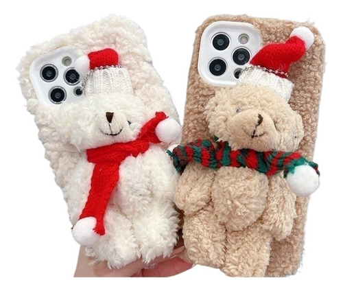 Funda Protectora De Peluche Oso Navideño Para For Ipone