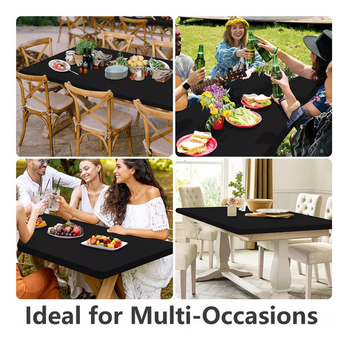 Funda De Mesa Elástica Rectangular De Poliéster De 183 X 76cm Color Negro