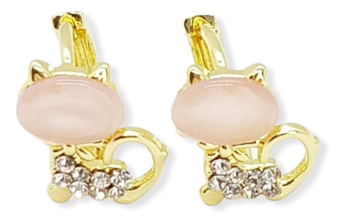 Imagen 1 de 3 de Aretes Gato Con Cristales Para Niñas Coquetos
