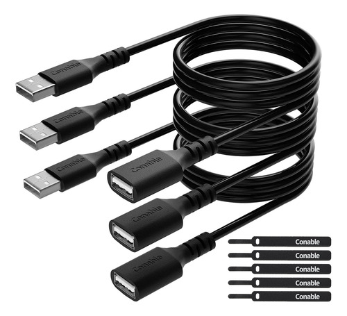 Paquete 3 Cables Extensión Usb 8 Pies, Adaptador Cable Usb A