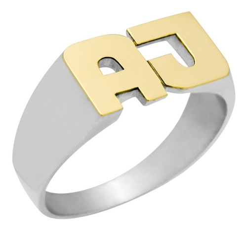 Anillo Sello Iniciales - Plata 925 Y Oro 18k - 2 O 3 Letras