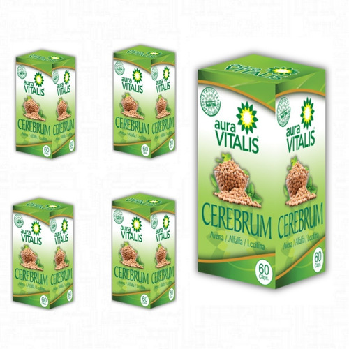 Pack 5 Cerebrum 60 Caps C/u Avena Alfalfa Lecitina De Soya