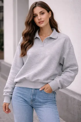 Blusa Moletom Feminina Gola Polo Oversized