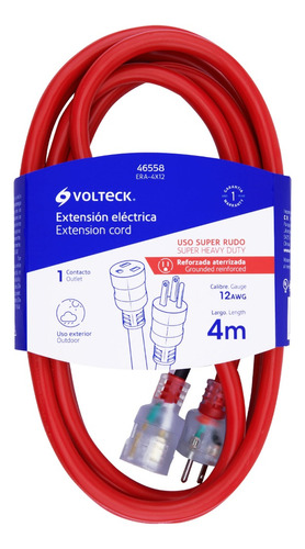 Extensión Reforzada Aterrizada 4 M Calibre 12, Volteck 46558