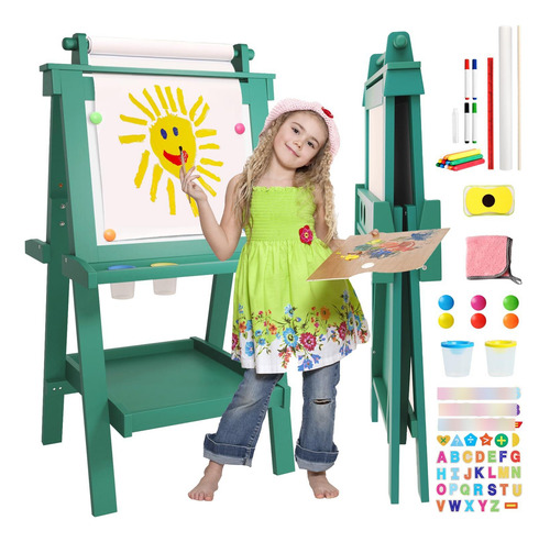 Juzbot Caballete Para Niños De Lujo Plegable Todo En 1 Con Verde