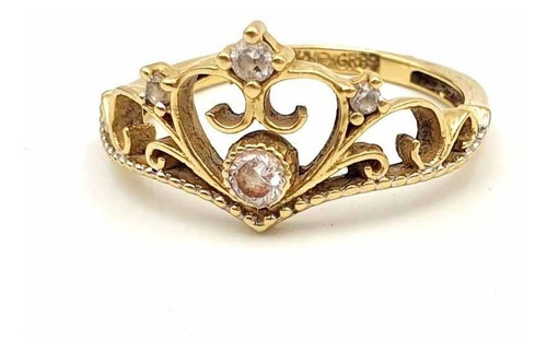 Anillo Corona Oro Puro 10k Dama Diamante Ruso 1 Cm / 2 Mm