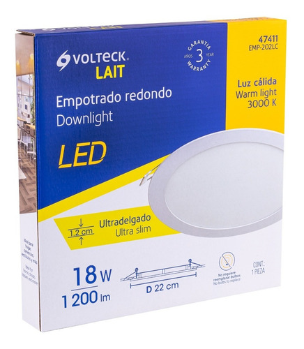 Luminario Ultra Delgado 18 W Empotrar Redondo Volteck 47411