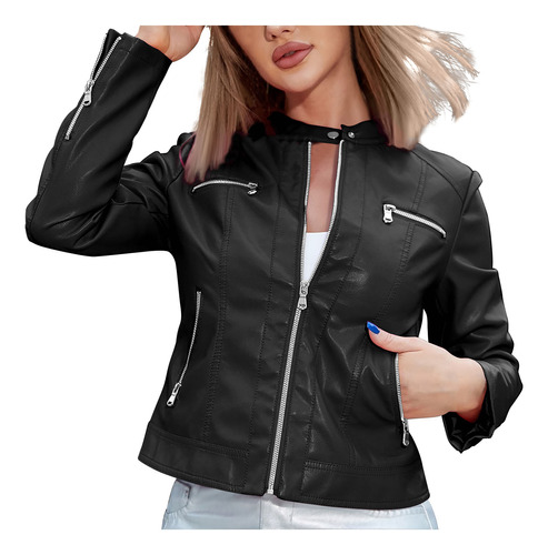 Chaqueta De Cuero Estilo Traje De Manga Larga B Para Mujer