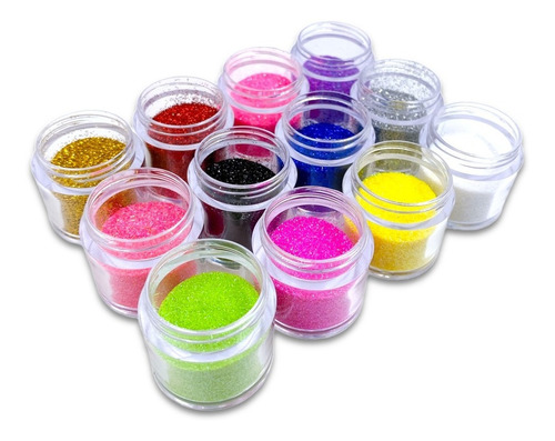 Pack 12 Botellitas Glitter O Escarcha Para Uñas, Maquillaje