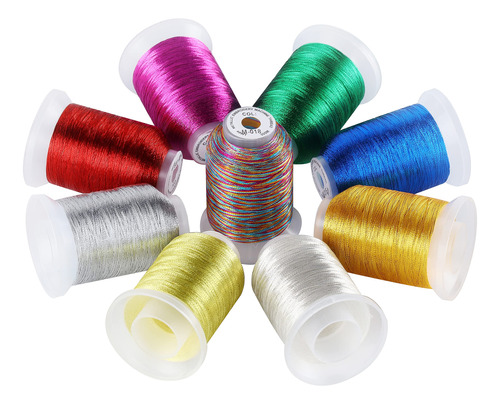 New Brothread Kit Hilo Metalicoara Maquina Bordar 9 Color Ft