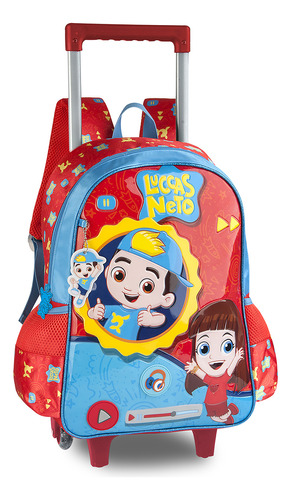 Mochila Luccas Neto Com Rodinhas Chaveiro Youtuber Infantil