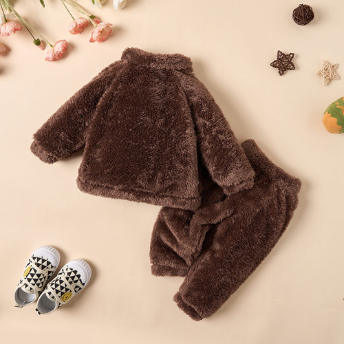 Conjunto Casual De Algodón Cómodo Manga Larga Para Bebés Marrón 9-12 M