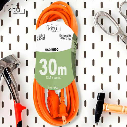 Extensión Eléctrica Multi Contacto Doméstica 30 Metros Uso Rudo Color Naranja