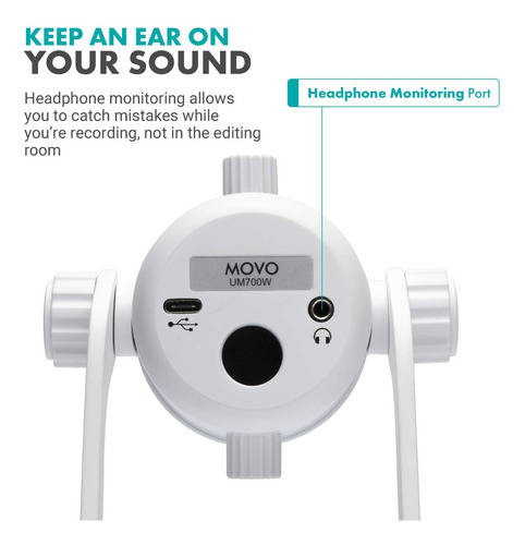 Micrófono Usb Movo Um700w Escritorio Blanco 4 Patrones Juego