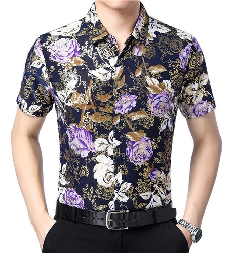 Camisa De Manga Corta De Moda Con Estampado De Flores Brilla