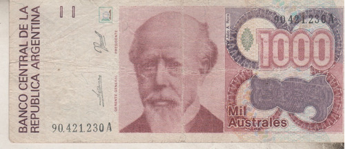 Billete Argentina * 1000 Australes * Serie A - Año 1989 