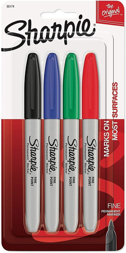 Pincel Marcador Permanente Com 4 Cores Sharpie Ponta Fina