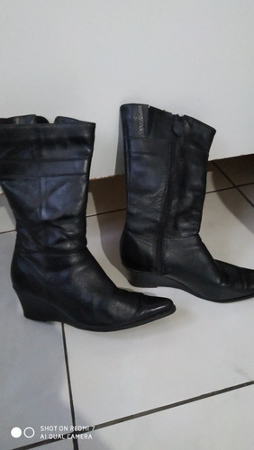 Excelente Par De Botas Cuero Dama,negro + Billetera Sin Uso.